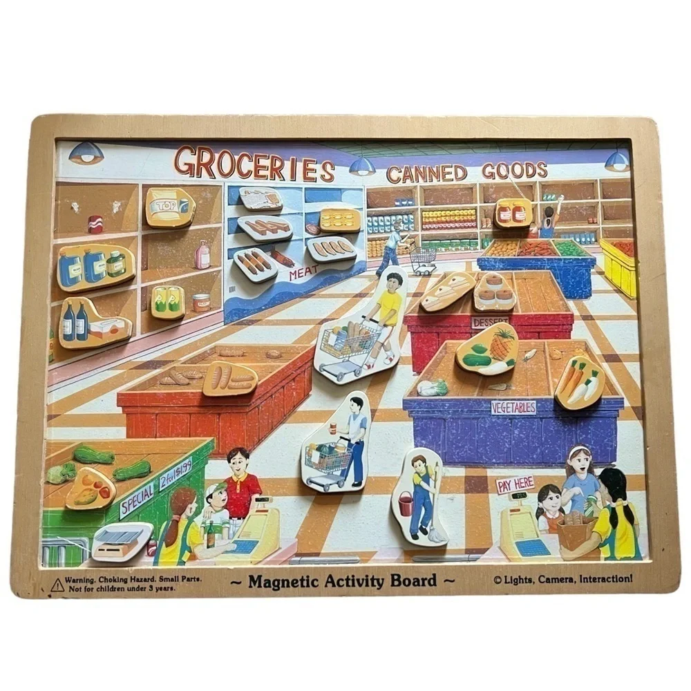 MELISSA & DOUG Magnetic Activity Board Grocery Store Wood Quiet Play *Incomplete